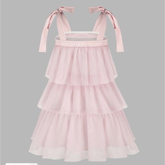 Cider Light Pink MESH U-NECKLINE TIERED BOWKNOT MINI DRESS Size XL NWT - Picture 5 of 12